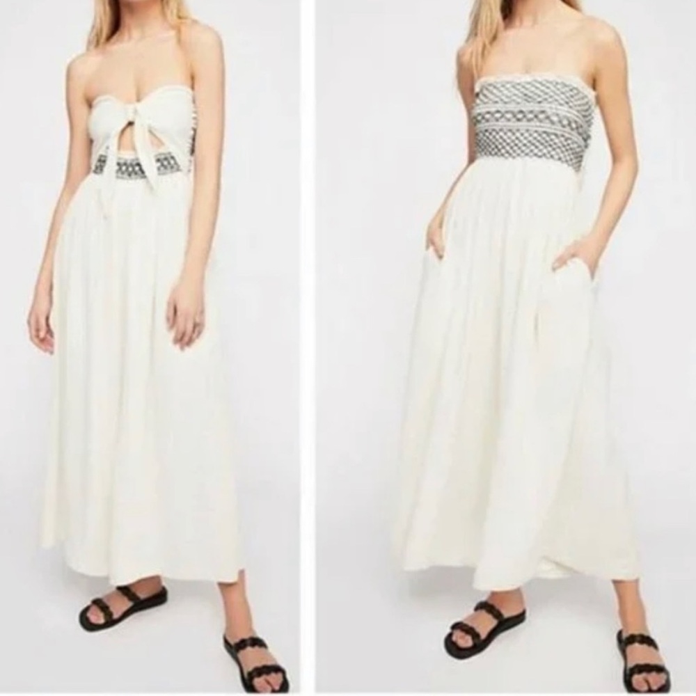 Free People Carmen Convertible One Piece Ivory Black Wide Leg Jumpsuit S